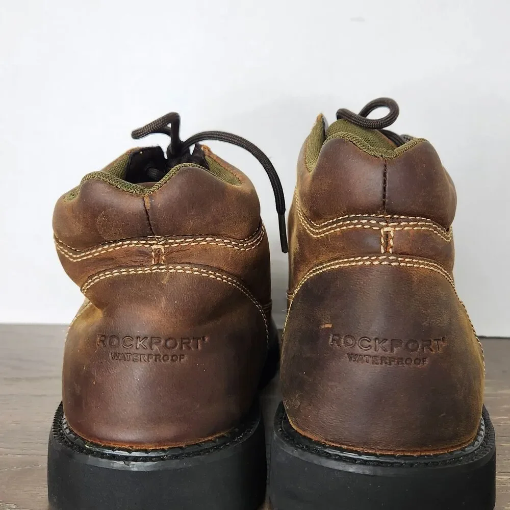 Rockport Mens Hydro-Shield APM7312RW Waterproof Moc Toe Brown Leather Boots Sz 8